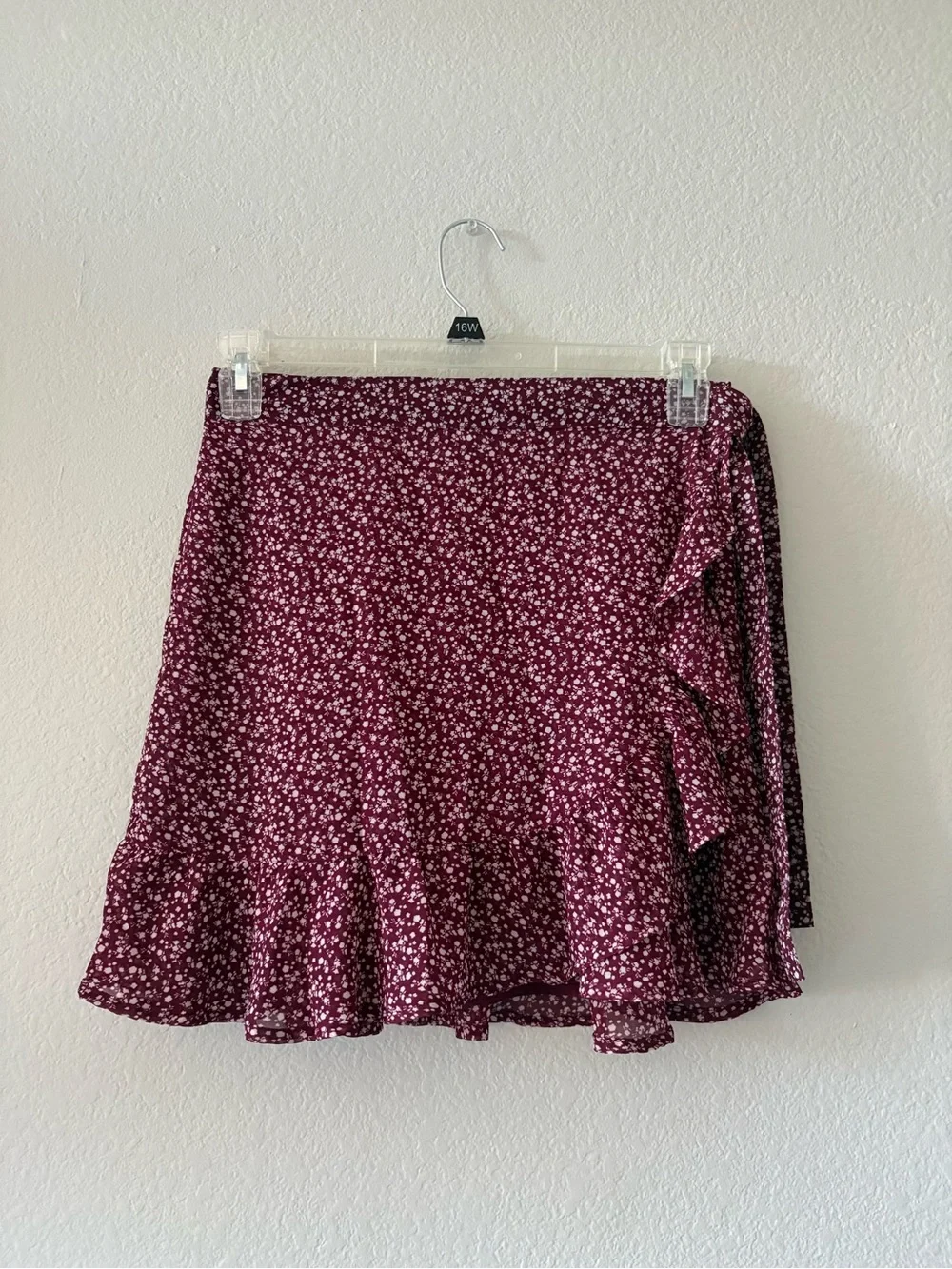 Hollister Burgundy Floral Wrap Mini Skirt